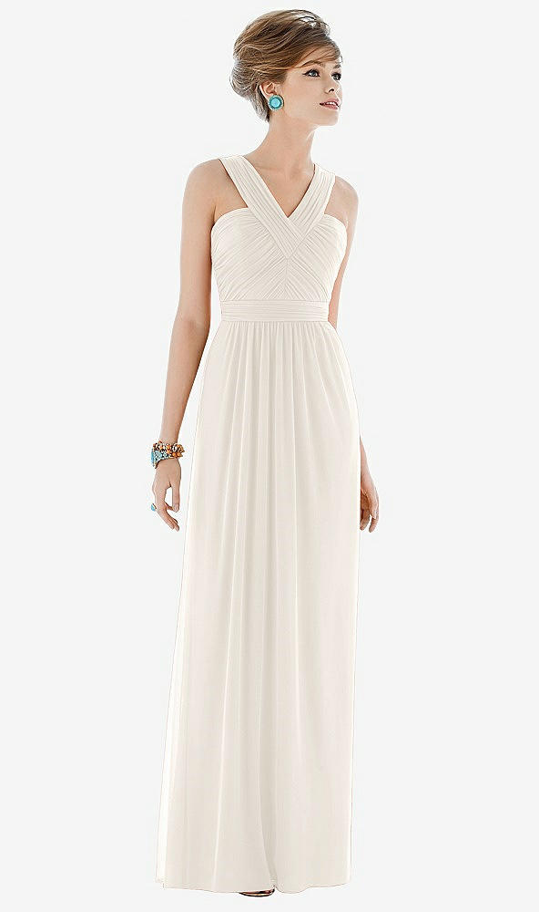 Front View - Ivory Maxi Chiffon Sleeveless Halter Dress
