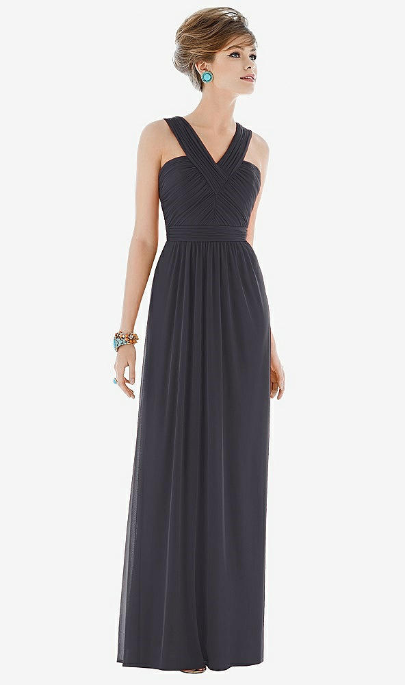 Front View - Onyx Maxi Chiffon Sleeveless Halter Dress