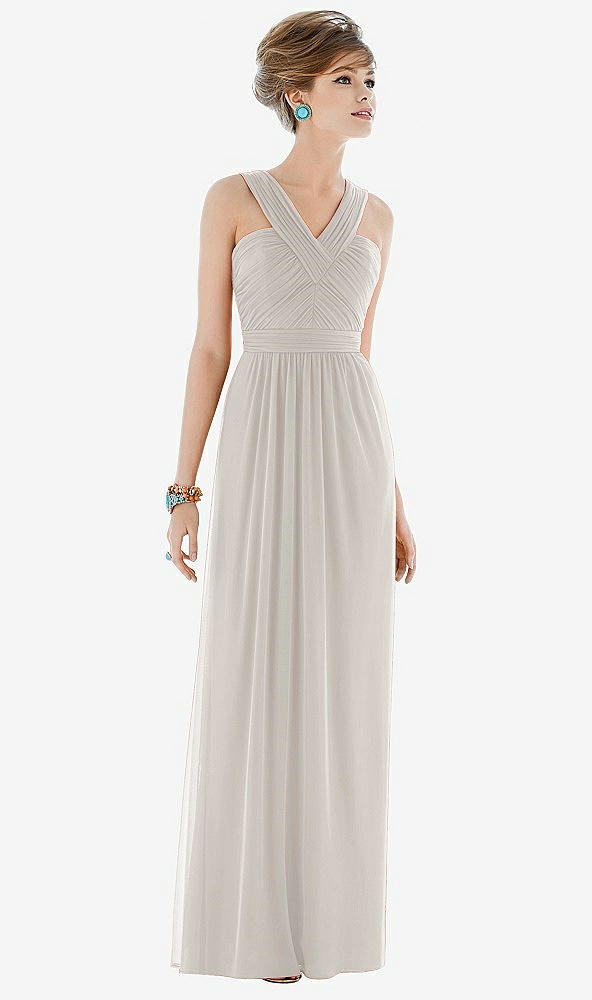 Front View - Oyster Maxi Chiffon Sleeveless Halter Dress