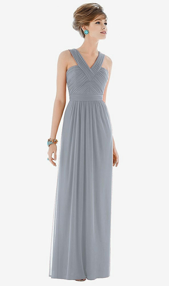 Front View - Platinum Maxi Chiffon Sleeveless Halter Dress