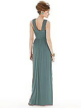 Rear View Thumbnail - Smoke Blue Maxi Chiffon Sleeveless Halter Dress