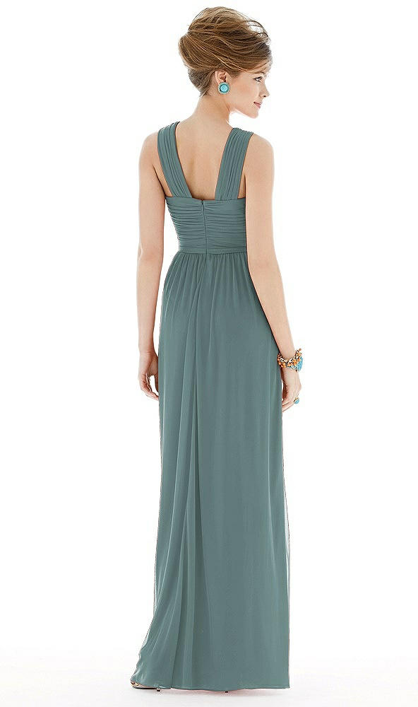 Back View - Smoke Blue Maxi Chiffon Sleeveless Halter Dress