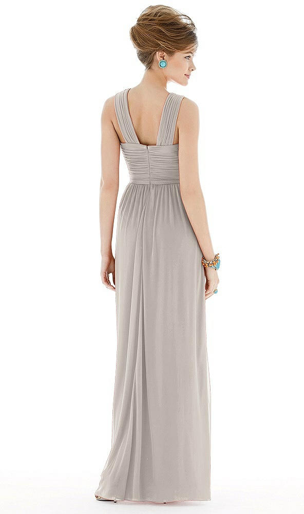 Back View - Taupe Maxi Chiffon Sleeveless Halter Dress