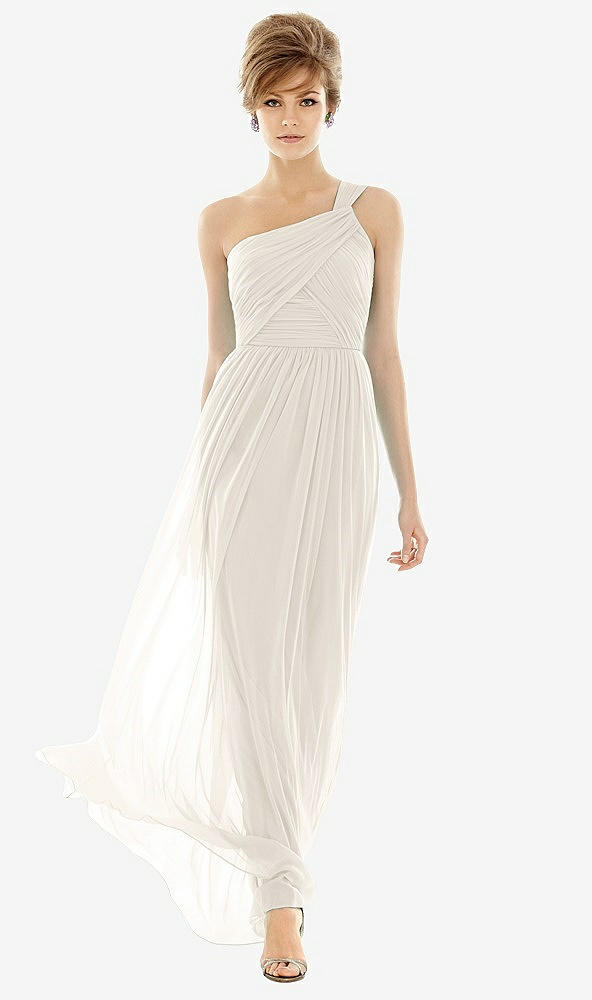 Front View - Ivory One Shoulder Assymetrical Draped Bodice Dress