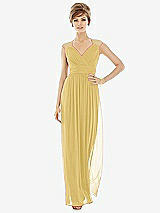 Front View Thumbnail - Maize Chiffon Knit Cap Sleeve VNeck Maxi Dress