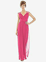 Front View Thumbnail - Forever Pink Chiffon Knit Cap Sleeve VNeck Maxi Dress
