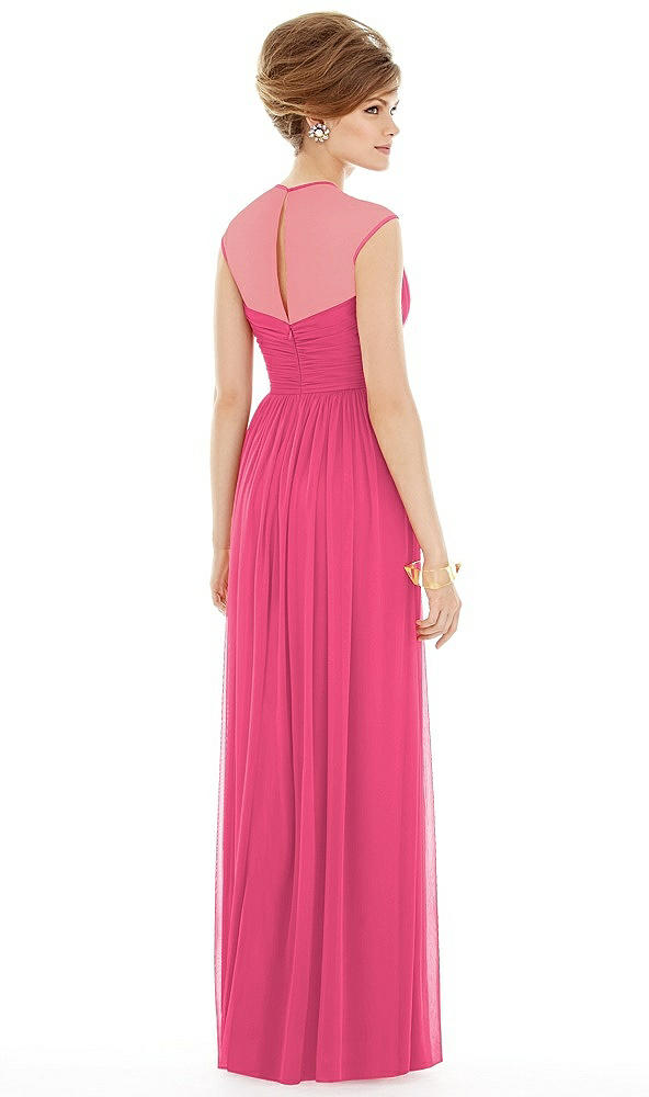 Back View - Forever Pink Chiffon Knit Cap Sleeve VNeck Maxi Dress