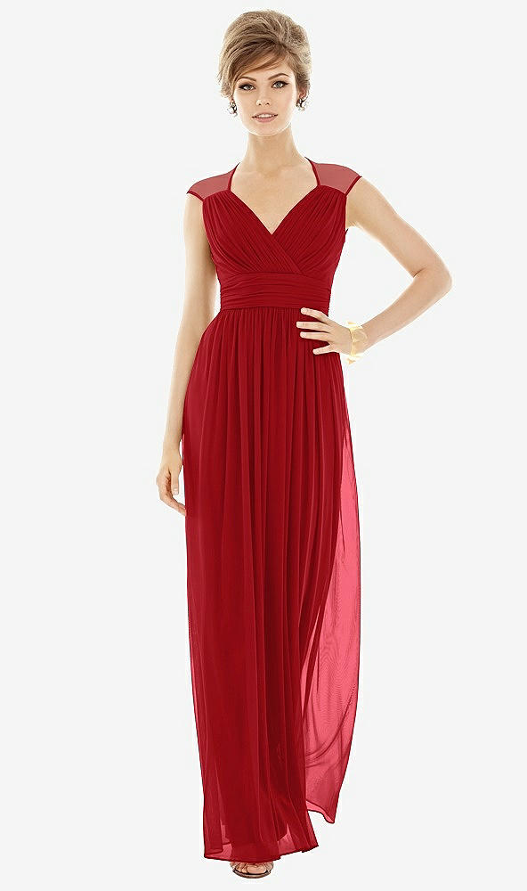 Front View - Garnet Chiffon Knit Cap Sleeve VNeck Maxi Dress