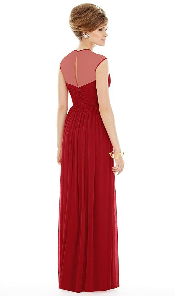 Back View - Garnet Chiffon Knit Cap Sleeve VNeck Maxi Dress