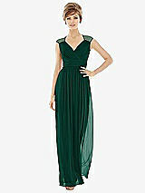 Front View Thumbnail - Hunter Green Chiffon Knit Cap Sleeve VNeck Maxi Dress