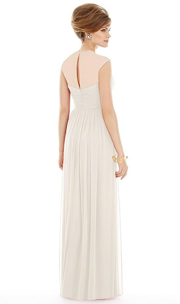 Back View - Ivory Chiffon Knit Cap Sleeve VNeck Maxi Dress