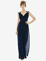 Front View Thumbnail - Midnight Navy Chiffon Knit Cap Sleeve VNeck Maxi Dress