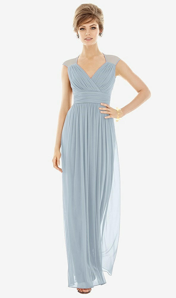 Front View - Mist Chiffon Knit Cap Sleeve VNeck Maxi Dress
