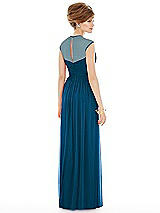 Rear View Thumbnail - Ocean Blue Chiffon Knit Cap Sleeve VNeck Maxi Dress