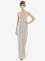 Front View Thumbnail - Oyster Chiffon Knit Cap Sleeve VNeck Maxi Dress