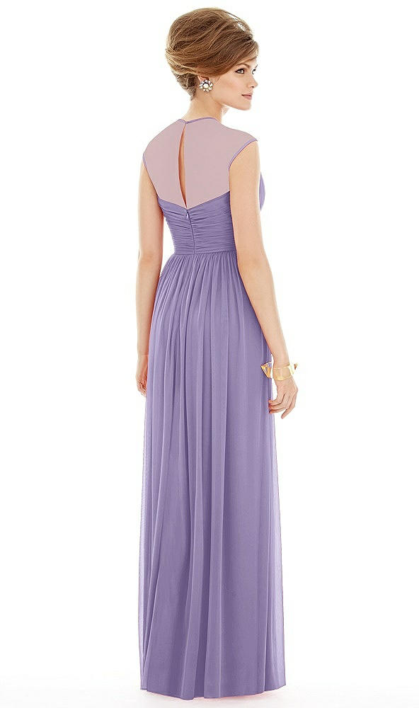 Back View - Passion Chiffon Knit Cap Sleeve VNeck Maxi Dress