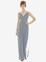 Front View Thumbnail - Platinum Chiffon Knit Cap Sleeve VNeck Maxi Dress