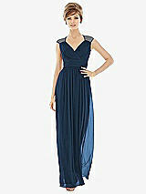 Front View Thumbnail - Sofia Blue Chiffon Knit Cap Sleeve VNeck Maxi Dress