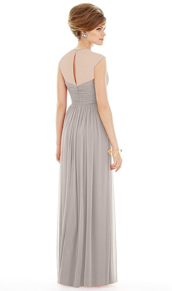 Back View - Taupe Chiffon Knit Cap Sleeve VNeck Maxi Dress