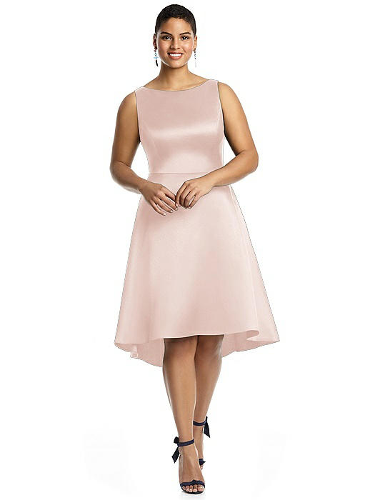 Bateau Neck Satin High Low Cocktail Dress