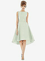 Alt View 1 Thumbnail - Mint Green Bateau Neck Satin High Low Cocktail Dress