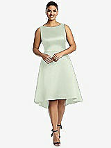 Front View Thumbnail - Mint Green Bateau Neck Satin High Low Cocktail Dress