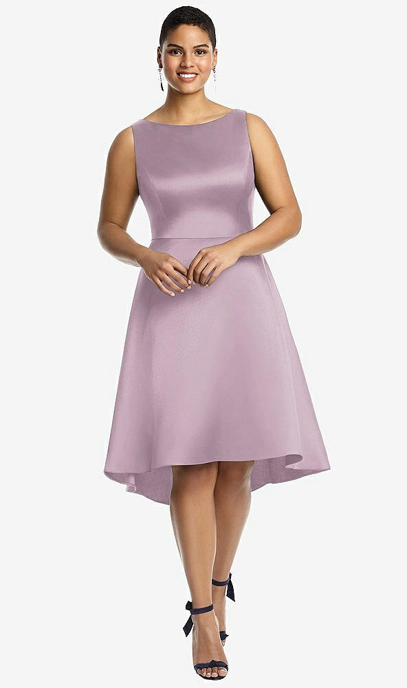 Front View - Suede Rose Bateau Neck Satin High Low Cocktail Dress