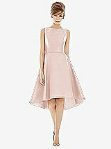 Alt View 1 Thumbnail - Blush Bateau Neck Satin High Low Cocktail Dress