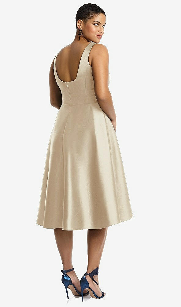 Back View - Champagne Bateau Neck Satin High Low Cocktail Dress