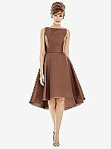 Alt View 1 Thumbnail - Cognac Bateau Neck Satin High Low Cocktail Dress