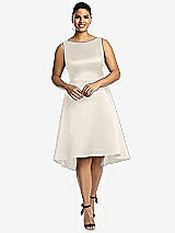 Front View Thumbnail - Ivory Bateau Neck Satin High Low Cocktail Dress
