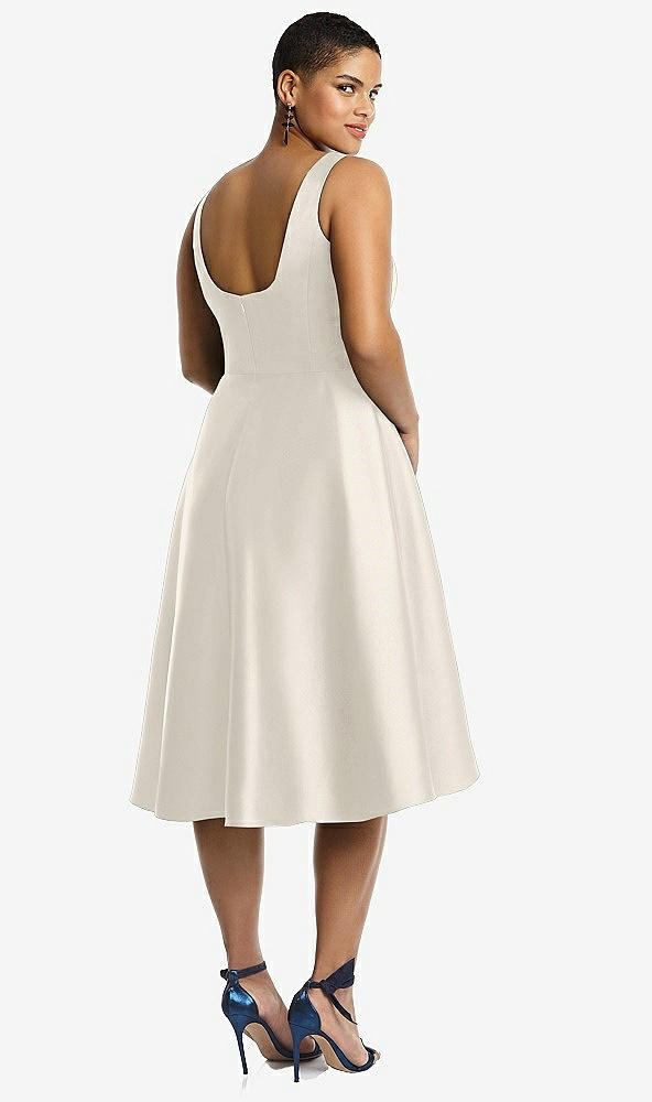 Back View - Ivory Bateau Neck Satin High Low Cocktail Dress