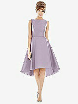 Alt View 1 Thumbnail - Lilac Haze Bateau Neck Satin High Low Cocktail Dress
