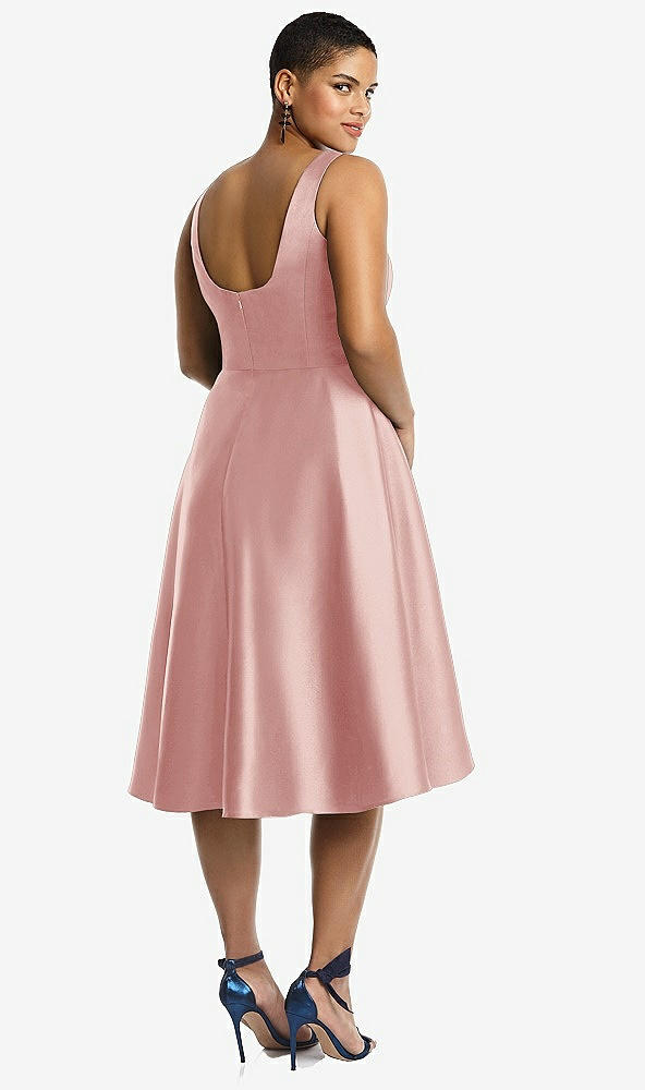 Back View - Rose Bateau Neck Satin High Low Cocktail Dress