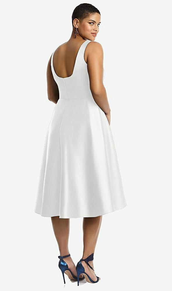 Back View - White Bateau Neck Satin High Low Cocktail Dress