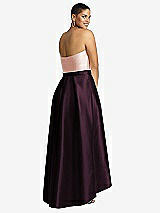Rear View Thumbnail - Deep Plum & Blush Strapless Satin High Low Dress with Pockets