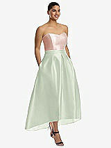 Front View Thumbnail - Mint Green & Blush Strapless Satin High Low Dress with Pockets