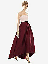 Alt View 1 Thumbnail - Cabernet & Blush Strapless Satin High Low Dress with Pockets