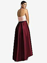 Rear View Thumbnail - Cabernet & Blush Strapless Satin High Low Dress with Pockets