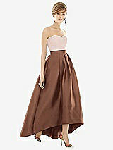 Alt View 1 Thumbnail - Cognac & Blush Strapless Satin High Low Dress with Pockets