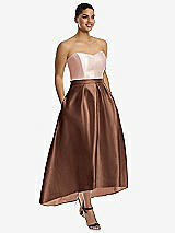 Front View Thumbnail - Cognac & Blush Strapless Satin High Low Dress with Pockets
