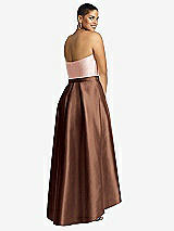 Rear View Thumbnail - Cognac & Blush Strapless Satin High Low Dress with Pockets