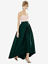 Alt View 1 Thumbnail - Evergreen & Blush Strapless Satin High Low Dress with Pockets