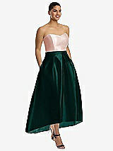 Front View Thumbnail - Evergreen & Blush Strapless Satin High Low Dress with Pockets