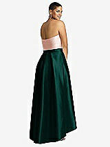 Rear View Thumbnail - Evergreen & Blush Strapless Satin High Low Dress with Pockets
