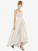 Alt View 1 Thumbnail - Ivory & Blush Strapless Satin High Low Dress with Pockets