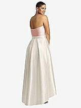 Rear View Thumbnail - Ivory & Blush Strapless Satin High Low Dress with Pockets