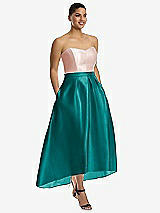 Front View Thumbnail - Jade & Blush Strapless Satin High Low Dress with Pockets