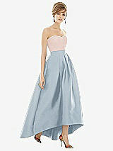 Alt View 1 Thumbnail - Mist & Blush Strapless Satin High Low Dress with Pockets