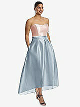 Front View Thumbnail - Mist & Blush Strapless Satin High Low Dress with Pockets